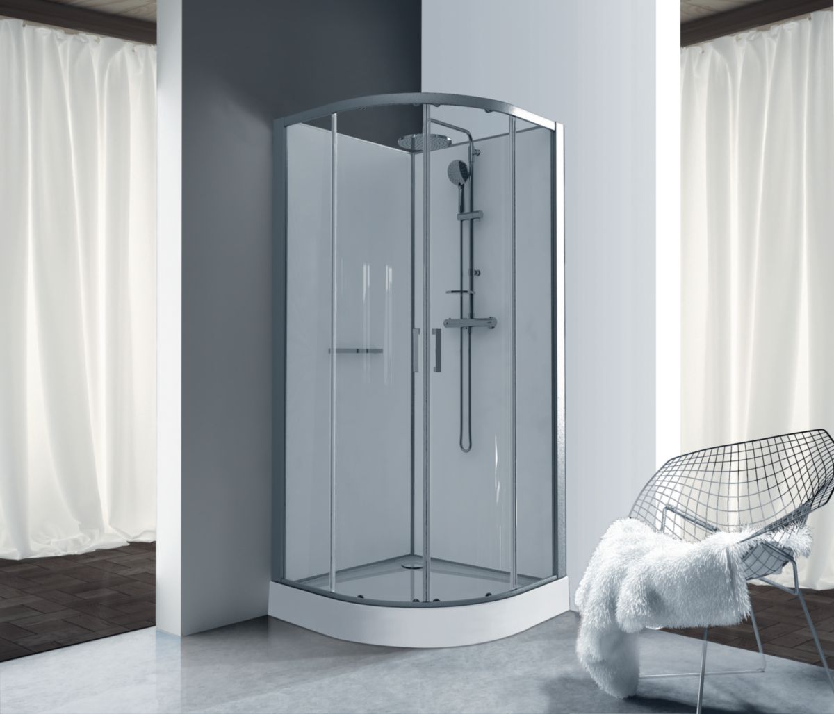 1/4 cabine redonda Leda Kara 90 cm, porta deslizante, vantagem de vidro transparente, ref. L11KA8Q0101. Compre materiais hidráulicos e elétricos duráveis na Angola-Materiais.shop. Estamos comprometidos com a excelência.