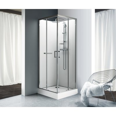 Kara Square Cabin 90 cm, porta deslizante, vantagem de vidro transparente, fundo branco ref. L11KA8C0201. Soluções completas para construção, reforma e manutenção. Angola-Materiais.shop entrega em todas as províncias.