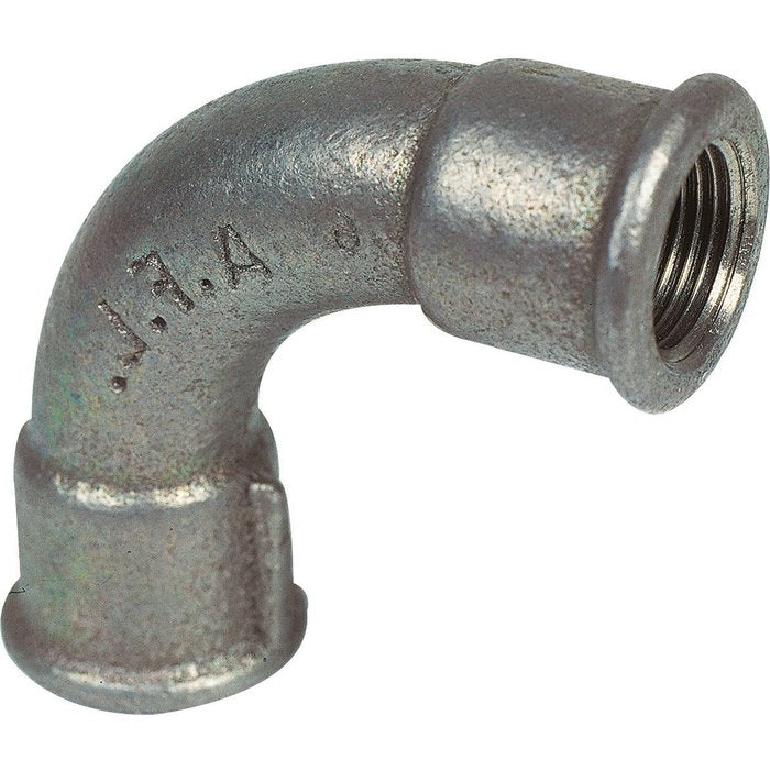Curva 90 ° N ° 2 Ferro fundido maleável diâmetro feminino preto: 40x49 Ref. 02021007. Soluções inteligentes para construtores inteligentes. Angola-Materiais.shop.