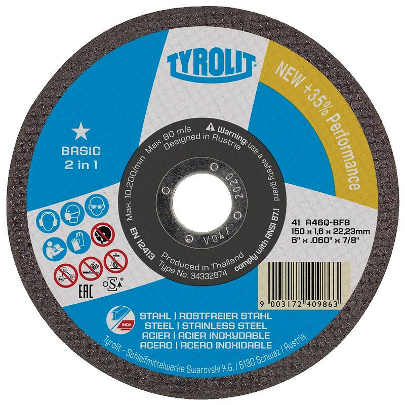 Básico 2 -in -1 Stonten Cup Discos de aço inoxidável de aço de aço de corte de aço de corte de 115 mm de espessura 1,6 mm 22,2 mm de caixa de 25 caixas de 25. Materiais de construção de primeira linha, disponíveis agora na Angola-Materiais.shop. Entrega em todo o país.