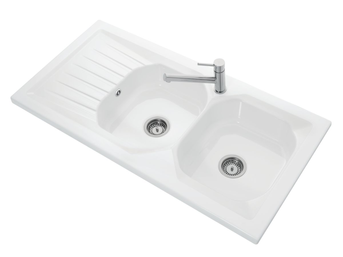 Pia a ser instalado Alternate Vers'eau 2 120 x 60 cm em arenito com 2 tanques, 1 escurecedor e esvaziamento, ref. Materiais que fazem a diferença em cada projeto. Angola-Materiais.shop.