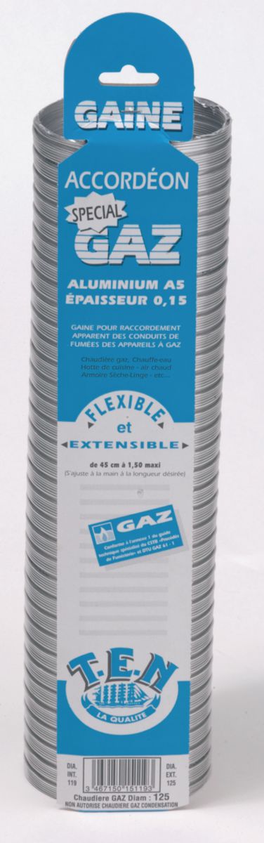 Bainha de acordeão '' gás especial '' + comprimento da conexão de alumínio de 0,45 m a 1,50 m diâmetro 125/131 Ref. 015125. Soluções completas, resultados extraordinários. Angola-Materiais.shop.