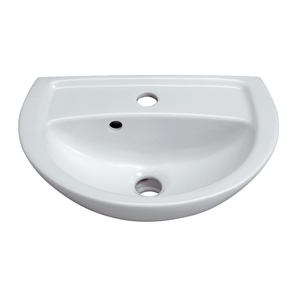 Geberit Bastia LG Front Mão lavatória: 45 cm de cerâmica branca, ref.00104500000. Construa o futuro com os melhores materiais. Angola-Materiais.shop, sua loja de confiança.