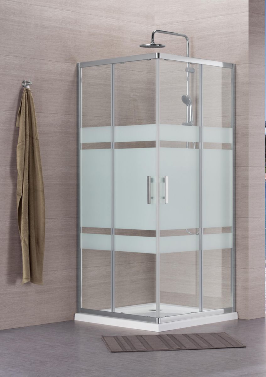 Acesso de canto deslizante de parede de chuveiro alternativo L 70 x H 195 cm Perfil prateado Perfil Vidro examinado. Transformando ideias em realidade com materiais de primeira. Angola-Materiais.shop.