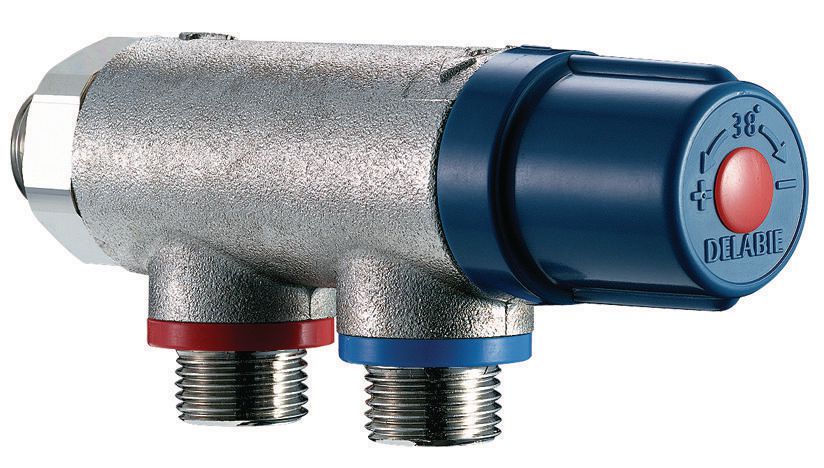 Regulador termostático Delabie premix compacto macho 15 x 21 Válvulas anti-retorno incorporadas: Ref. 733015. Construção moderna, materiais de vanguarda. Angola-Materiais.shop.