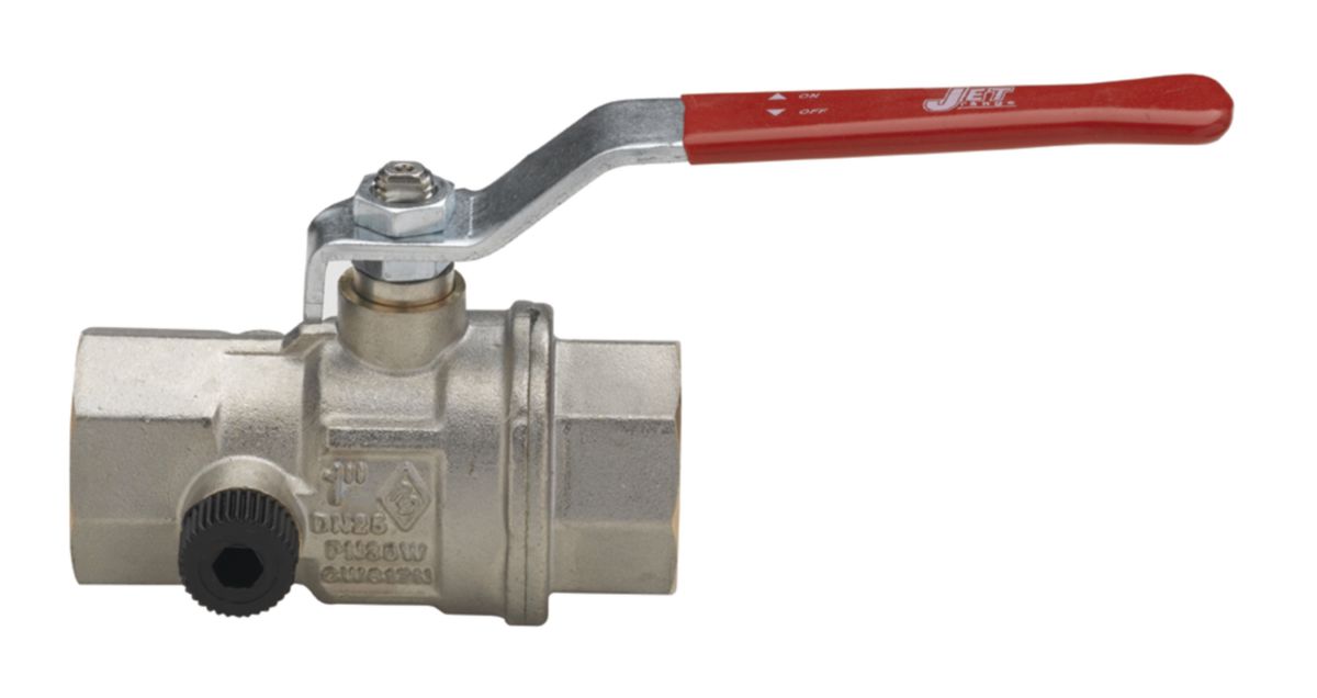 Tap de rotação esférica com purga. Passagem completa. Alça de alumínio vermelho. 301 Brass de níquel FF DN 11/4, Altech, Ref: 6185070000. Construção moderna, materiais de vanguarda. Angola-Materiais.shop.