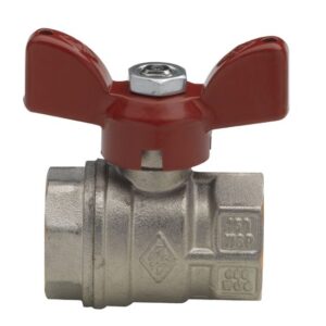 Torneira com passagem esférica em torno. Alça de borboleta vermelha em aço envernizado. Altech 301 ACS Nickel Brass MF DN 1, Ref. Construa com inteligência, construa com Angola-Materiais.shop.