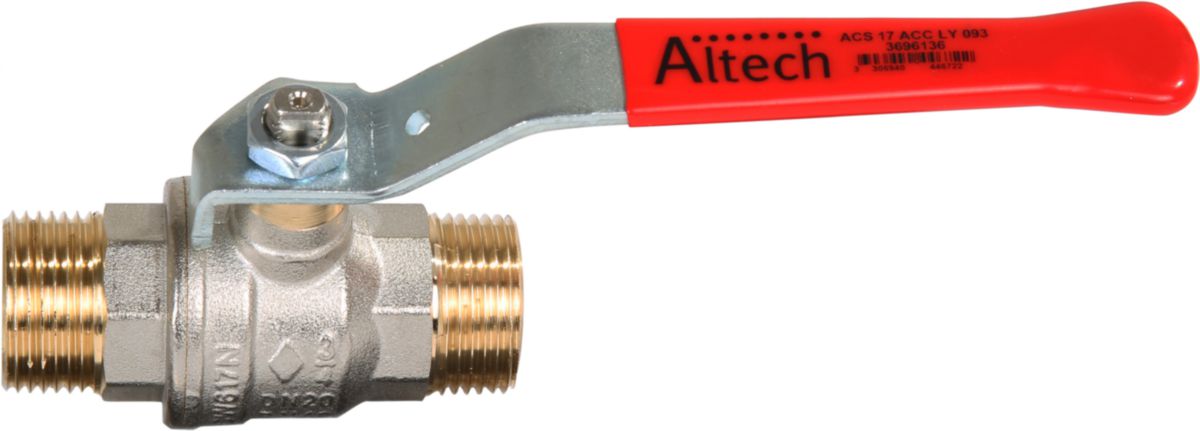 Torneira com passagem esférica em torno. Alça vermelha em aço envernizado. Altech 301 ACS níquel de níquel MM DN 1/2. Transformando ideias em realidade com materiais de primeira. Angola-Materiais.shop.