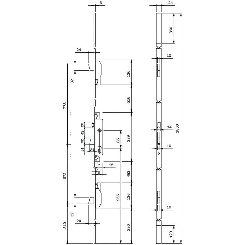 Larder Lock 3 pontos com chutes adormecidos no cilindro europeu e rolo de pau U de 24 x 6 x 1860 mm eixo 35 Electa tf3. Cada clique, um passo mais perto do seu projeto perfeito. Angola-Materiais.shop.