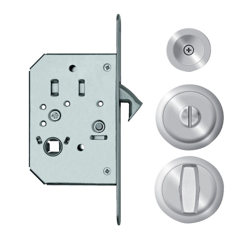 Larder Rosace Rosace Lock para porta deslizante com máquinas de usinagem Machor Ø 48 mm de cetim de aço inoxidável de cetim em aço inoxidável. Construa o futuro com os melhores materiais. Angola-Materiais.shop, sua loja de confiança.