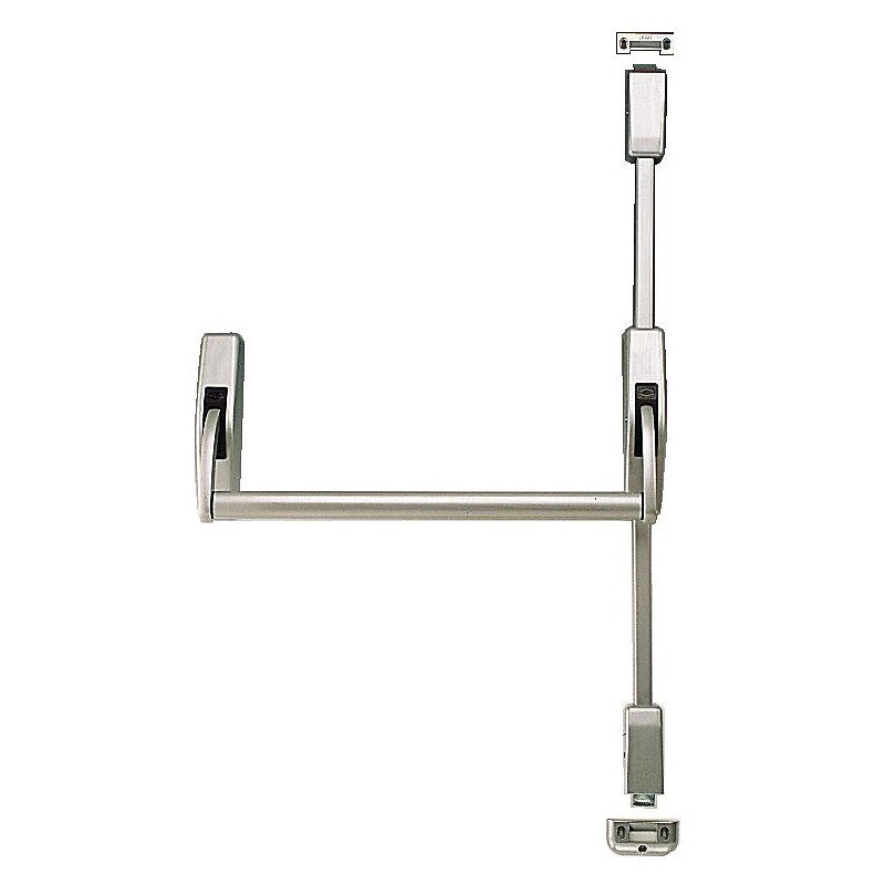 Trava antipânica com barra clássica 2 pontos - Tipo 8902 Cores cinza de alumínio metálico. Descubra a excelência em materiais de construção. Angola-Materiais.shop, sua referência em hardware e ferramentas.