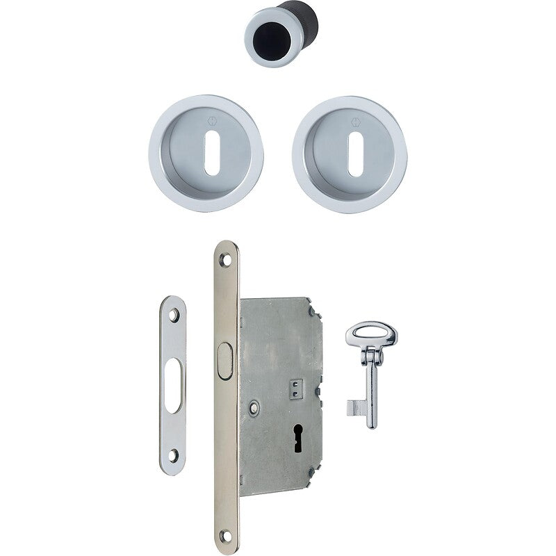Trava de porta deslizante para iluminar a chave a rosa de acabamento de cetim cromado redondo. Soluções completas, resultados extraordinários. Angola-Materiais.shop.