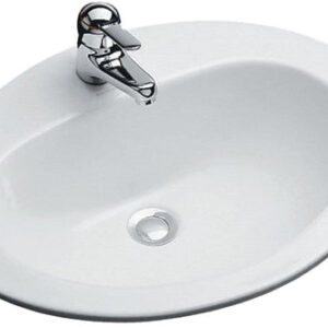 Bacia Oval 63 x 48 Piercida branca 1 orifício, pré -precedido 2 orifícios Ref. E1273-00. A revolução dos materiais de construção está aqui. Angola-Materiais.shop.
