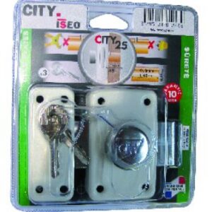Blister City Lock 25 com botão de cilindro branco. Ø 23 mm L. 45 mm 3 chaves. Qualidade que você pode ver, confiança que você sente. Angola-Materiais.shop.