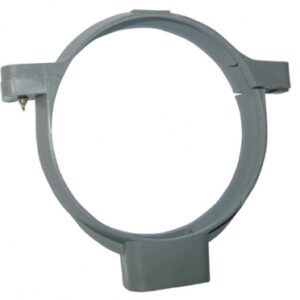 Collar de plástico cinza com dobradiça e parafuso para tubos de aço Ø 160 - EMB. 7 x 150. Encontre produtos hidráulicos e elétricos de alta qualidade na Angola-Materiais.shop. Atendemos projetos de pequena e grande escala.
