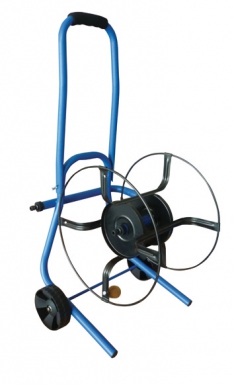 Bobina dobrável de rodas - Capacidade: 60 m Ø 25 mm Mangueira - Estrutura do tubo de aço - Rodas monoblocos de PVC. Construindo Angola, um material de cada vez. Angola-Materiais.shop.