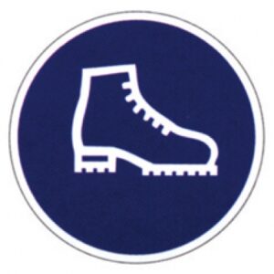 DISC "obrigação de usar sapatos de segurança" Branco Desenho Blue Fund, Ø 300 mm. Materiais de ponta para construções de sucesso. Angola-Materiais.shop, sua fonte de excelência.