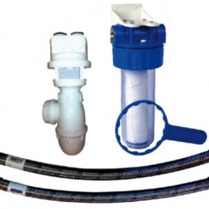 Kit de conexão universal para amaciante: 1 filtro 20 mícrons + 2 flexíveis + 1 sifão. Conectando profissionais a soluções de construção de elite. Angola-Materiais.shop.
