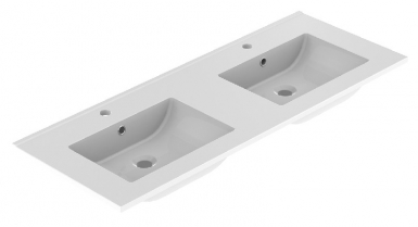 Plano de cerâmica de bacia dupla máxima para móveis 120 cm - (L 120,5 cm / h 17 cm / p 46,2 cm) - branco brilhante. Entrega rápida e confiável em todas as cidades de Angola. Angola-Materiais.shop, a sua solução completa para materiais de construção.