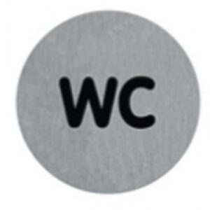 Adesivo de folheto de alumínio escovado Ø 75 mm WC (texto). Tecnologia e qualidade reunidas em um só lugar. Angola-Materiais.shop.