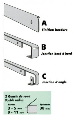 Perfil com acabamento Fronteiro Raio duplo da borda Rodado 9-11 mm de espessura. 38 mm final. Alumínio. Construa melhor, construa com Angola-Materiais.shop.