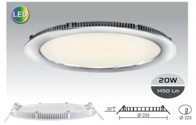 Spot LED "Flat 20" Extra-Plat 20 W Ø 235 mm th. 20 mm. Tecnologia, qualidade e performance em sintonia. Angola-Materiais.shop.
