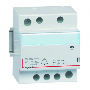 Transformador para toque de 230V a 24V a 12V - 24VA a 18 VA - 4 módulos. A evolução da construção começa aqui. Angola-Materiais.shop.